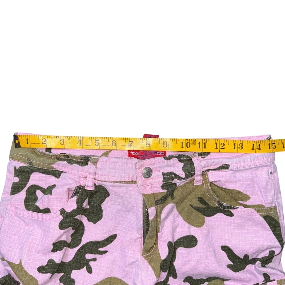 Vintage Y2K Miss Sixteen Pink Camo Cargo Pants 5 / 30 Tie Hem Pockets Parachute
